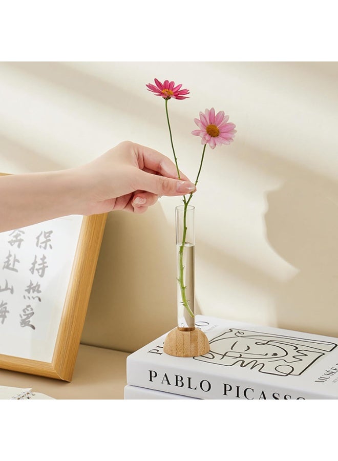 Arabest Test Tube Plants Terrariums in Wooden Stand, Plant Propagation Tubes,3 Mini Flower Vase Home Office Desk Decor - Image 4